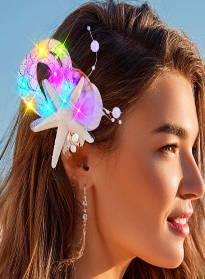 EVILD Light Up Starfish Hair Clip Mermaid Hair Accessories Glowing Shell Hair Barrette for Women - Image 1